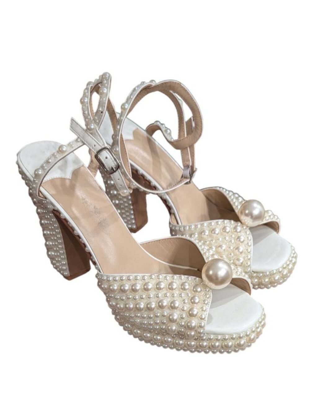Womens Pearl Platform Heels Bridal Wedding Shoes - Picture 7 of 9